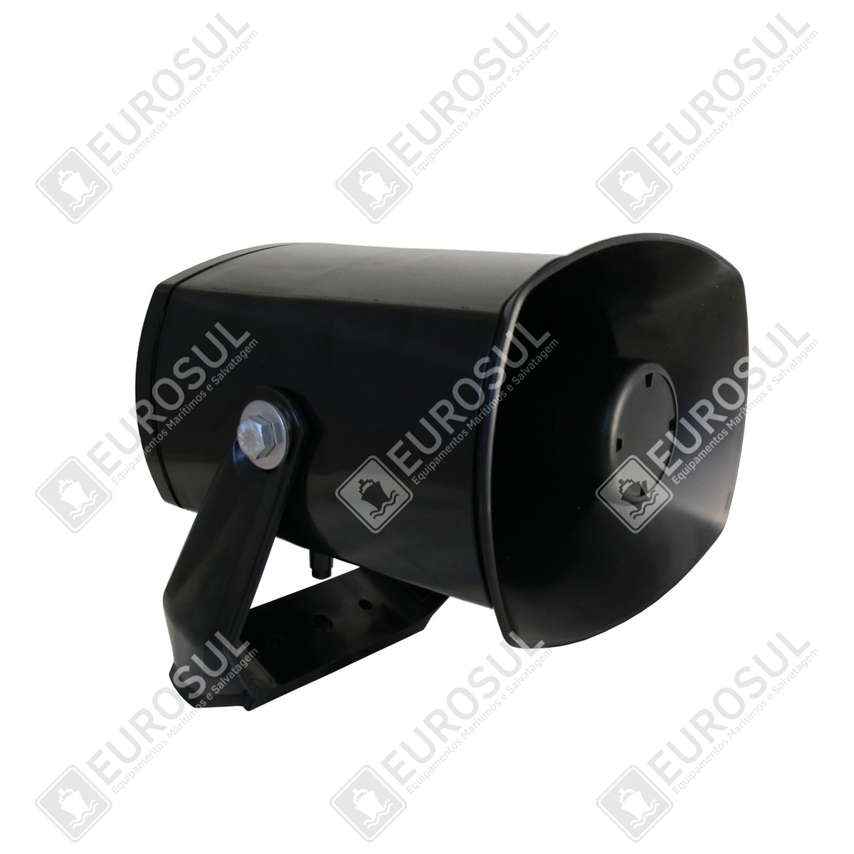 Corneta Fonoclame DSP-15 EEXMN lateral, preta, suporte ajustável, design robusto para ambientes industriais.