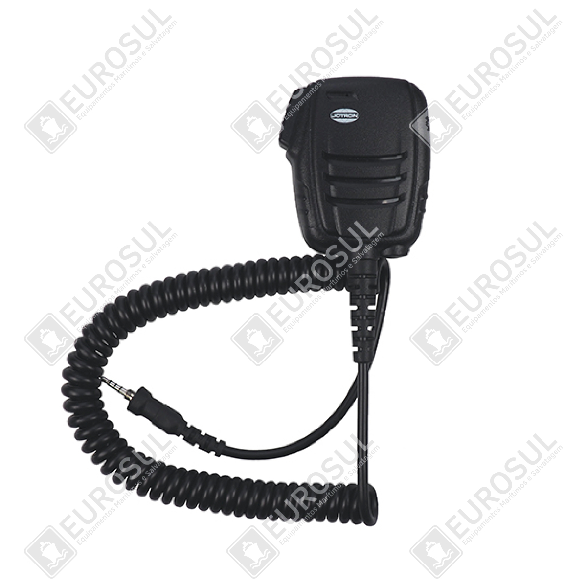 Tron TR30 speaker microphone, front view, coiled cable, waterproof design, ideal for maritime use.