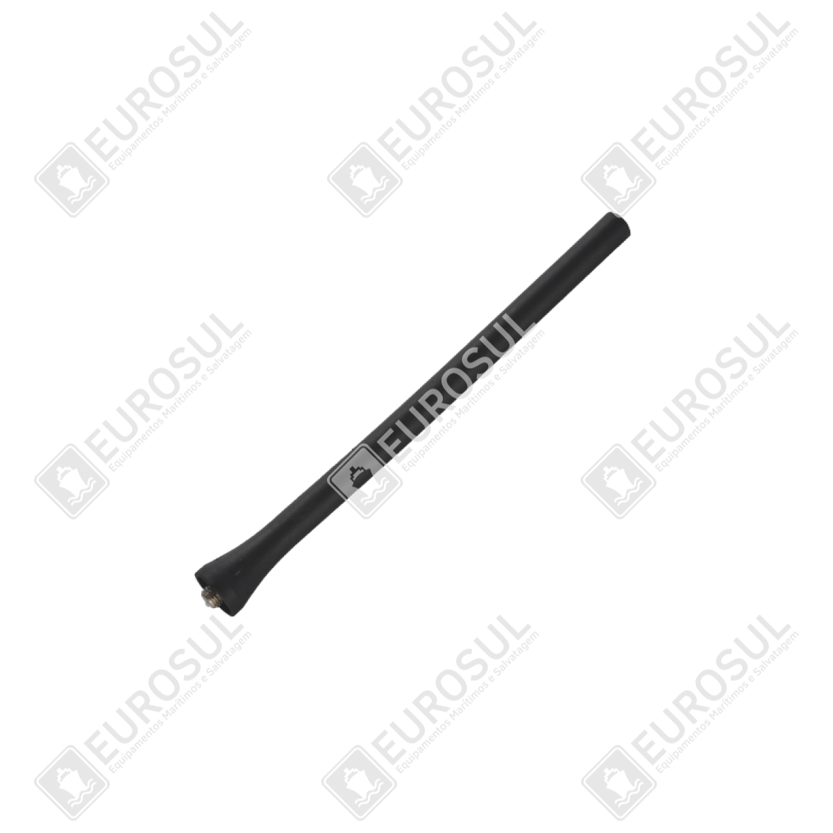 VHF Marine Antenna for RS-50M Radio, angled view, black with metal connector, by Eurosul.