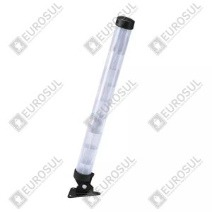 Lalizas tubular radar reflector angled view, showcasing cylindrical design with a black cap and mounting base.