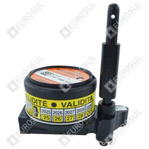 Hydrostatic Release Unit, side view; shows expiration dates on label and black arm attachment for FB-60/FB-40 models.