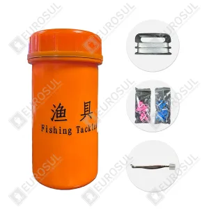 Kit de Pesca para Bote Salva-Vidas em embalagem na cor laranja, Vista em tubo.