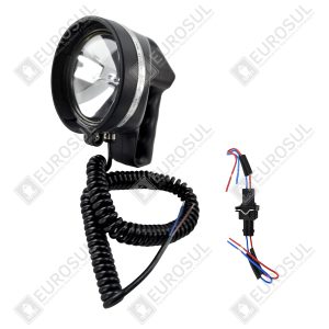 Portable Searchlight 12V 50W IP68, side view with coiled cable and wiring, Bremen.