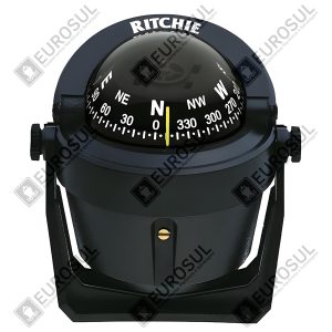 Bússola Náutica Explorer B-51 Ritchie vista frontal com suporte ajustável e visor iluminado preto.