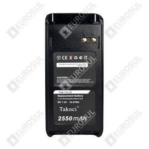 Rear view of Standard Horizon HX400IS 2550mAh battery, showing labels and certification marks.