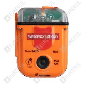 Front view of Tron SA20 Personal Locator Beacon by Jotron, showing "Emergency Use Only" label and test button.