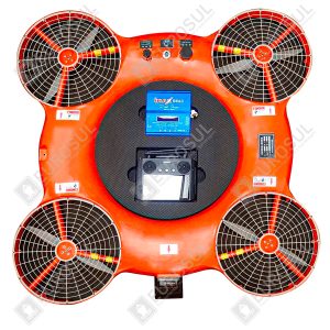 Drone de Resgate Marítimo JX-6A laranja, com hélices duplas e controles de navegação.
