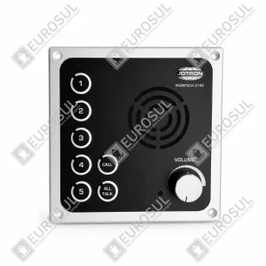 Perspective view of Zenitel Phontech CIS 3100 5-channel communication panel with metal housing for flush mounting onboard